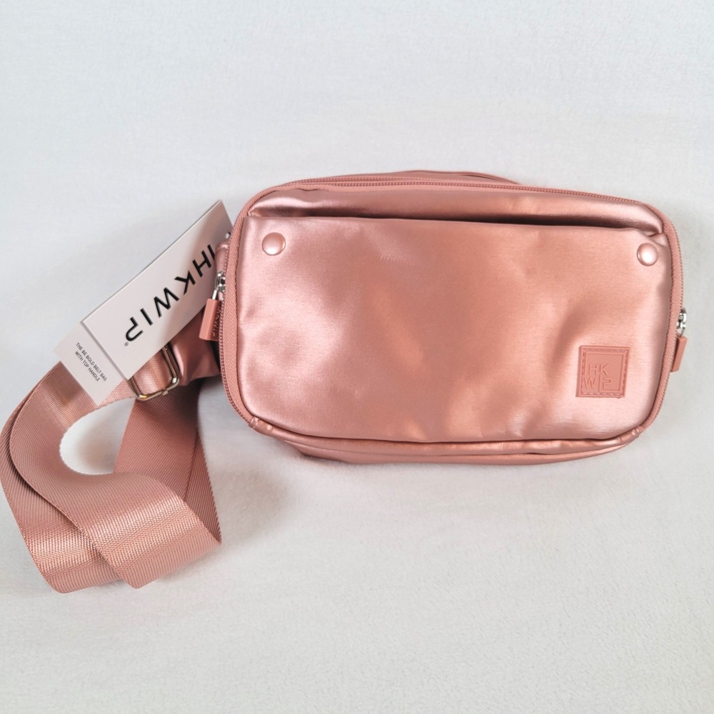 IHKWIP Womens Be Bold Convertible Belt Bag Crossbody RFID Small Metallic Pink